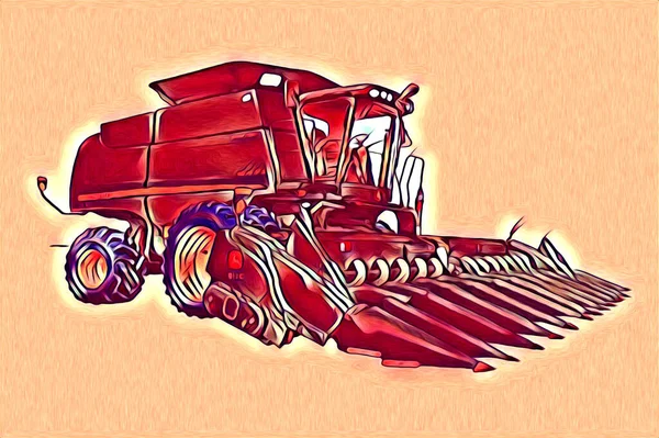 Tractor Agrícola Ilustración Color Arte Vintage Antiguo Divertido — Foto de Stock