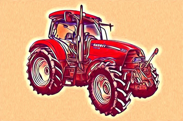 Landwirtschaftliche Traktor Illustration Farbe Kunst Jahrgang Antik Lustig — Stockfoto