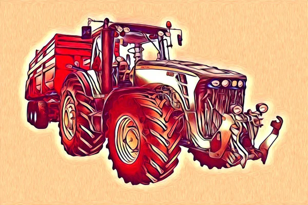 Tractor Agrícola Ilustración Color Arte Vintage Antiguo Divertido — Foto de Stock