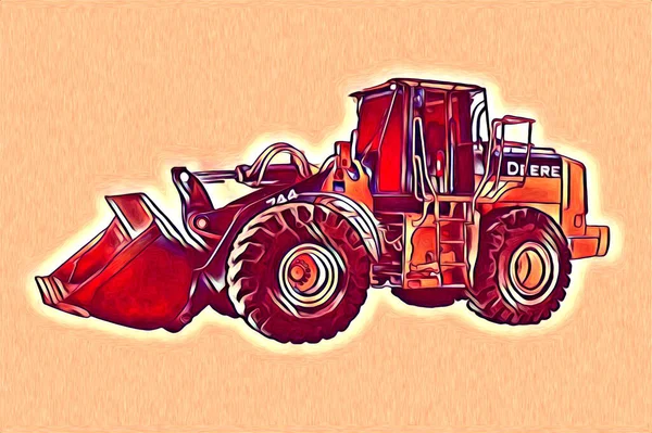 Tractor Agrícola Ilustración Color Arte Vintage Antiguo Divertido — Foto de Stock