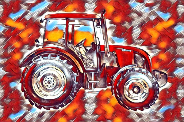 Agricultural Tractor Illustration Color Art Vintage Antique Funny — Stock Photo, Image