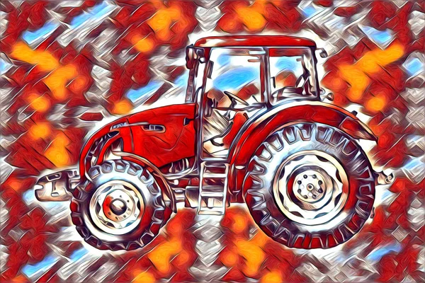 Agricultural Tractor Illustration Color Art Vintage Antique Funny — Stock Photo, Image