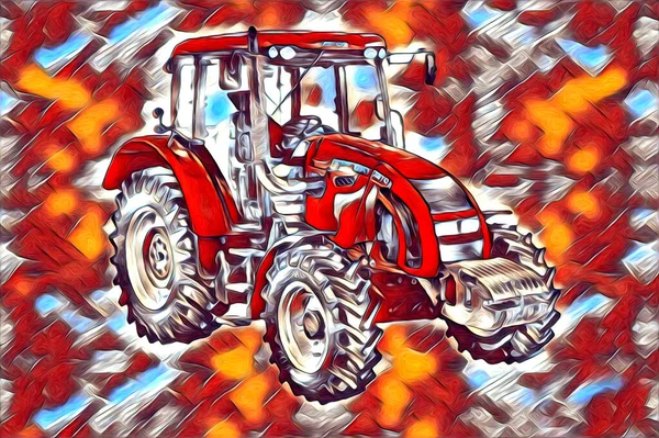 Tractor Agrícola Ilustración Color Arte Vintage Antiguo Divertido — Foto de Stock