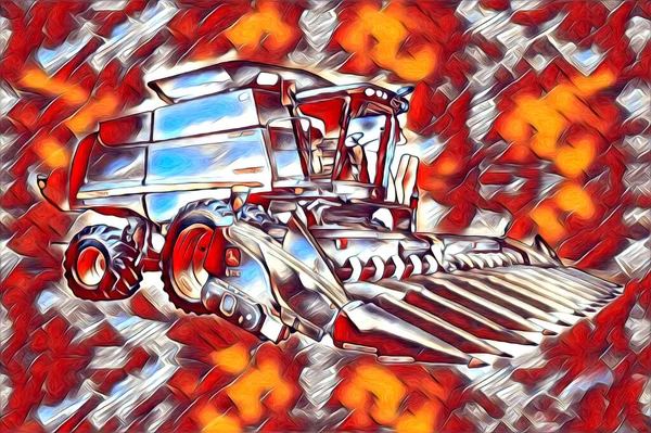 Tractor Agrícola Ilustración Color Arte Vintage Antiguo Divertido — Foto de Stock