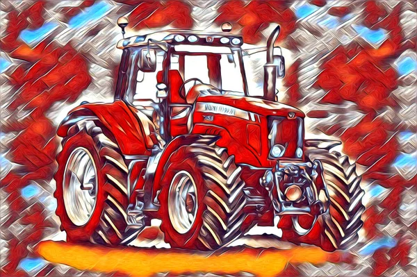 Agricultural tractor illustration color art vintage antique funny