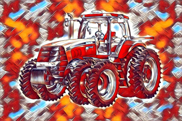 Agricultural Tractor Illustration Color Art Vintage Antique Funny — Stock Photo, Image