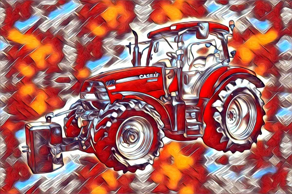 Tractor Agrícola Ilustración Color Arte Vintage Antiguo Divertido — Foto de Stock