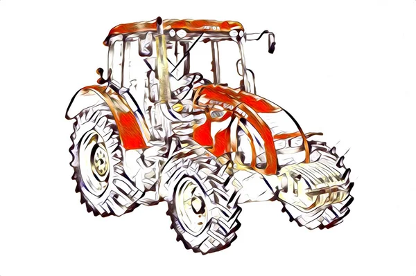 Landwirtschaftliche Traktor Illustration Farbe Kunst Jahrgang Antik Lustig — Stockfoto