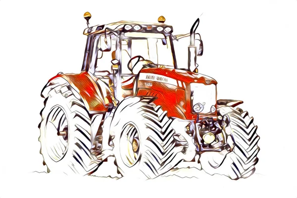 Tractor Agrícola Ilustración Color Arte Vintage Antiguo Divertido —  Fotos de Stock