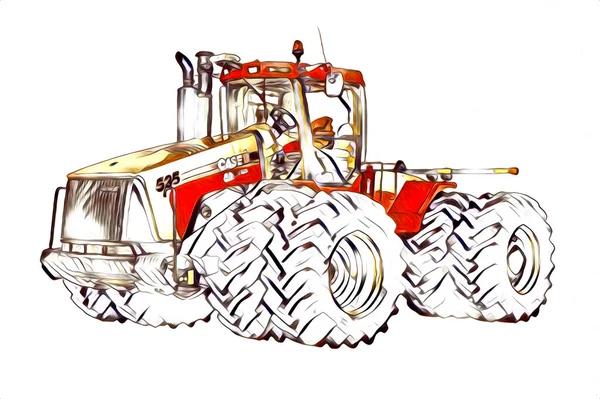 Tracteur Agricole Illustration Couleur Art Vintage Antique Drôle — Photo