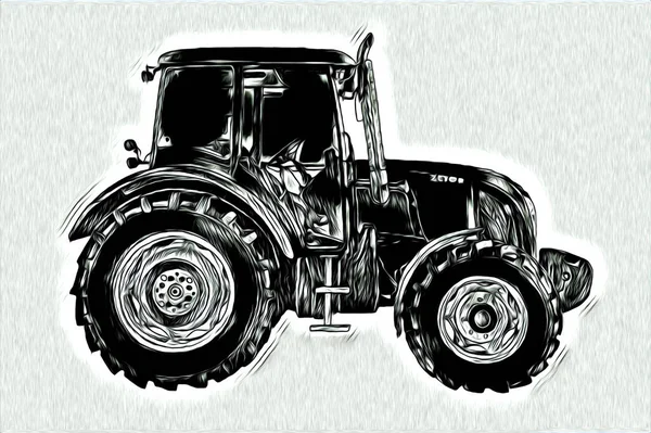 Tracteur Agricole Illustration Couleur Art Vintage Antique Drôle — Photo