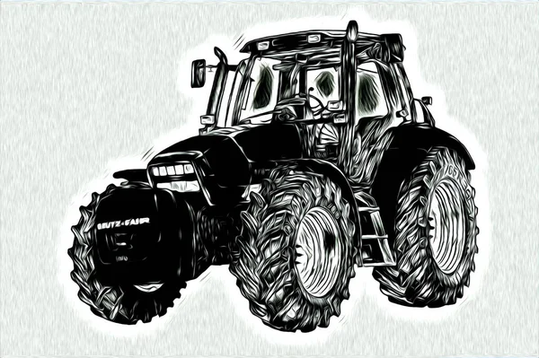 Agricultural Tractor Illustration Color Art Vintage Antique Funny — Stock Photo, Image