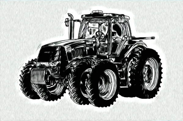 Agricultural Tractor Illustration Color Art Vintage Antique Funny — Stock Photo, Image