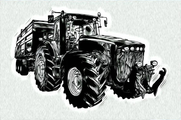 Agricultural Tractor Illustration Color Art Vintage Antique Funny — Stock Photo, Image