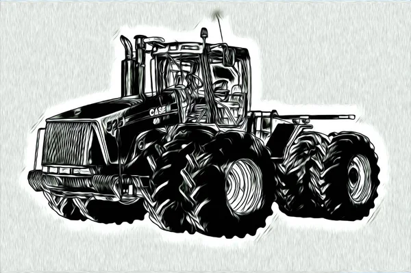 Mezőgazdasági Traktor Illusztráció Színes Művészet Évjárat Antik Vicces — Stock Fotó