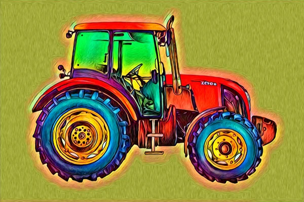 Tracteur Agricole Illustration Couleur Art Vintage Antique Drôle — Photo