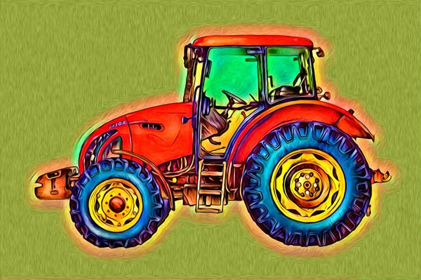 Tracteur Agricole Illustration Couleur Art Vintage Antique Drôle — Photo