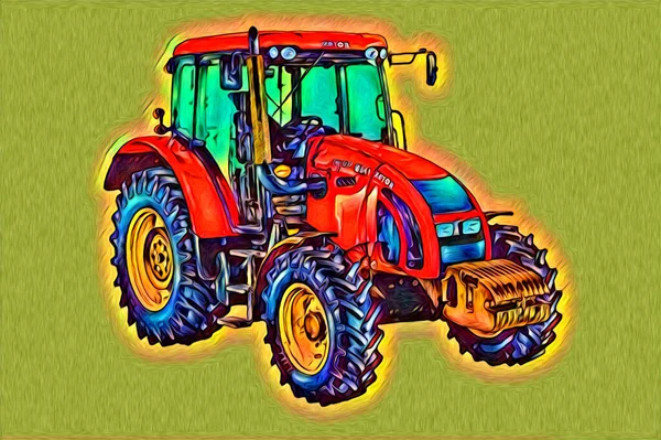 Jordbrukstraktor Illustration Färg Konst Vintage Antik Rolig — Stockfoto