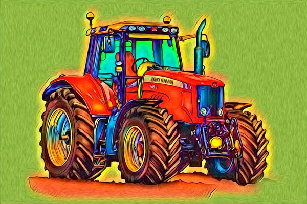 Landwirtschaftliche Traktor Illustration Farbe Kunst Jahrgang Antik Lustig — Stockfoto