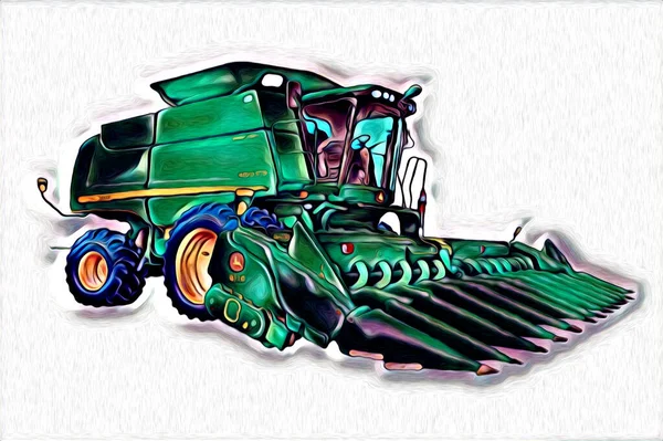 Agricultural Tractor Illustration Color Art Vintage Antique Funny — Stock Photo, Image