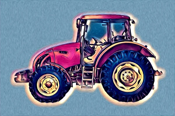 Tracteur Agricole Illustration Couleur Art Vintage Antique Drôle — Photo