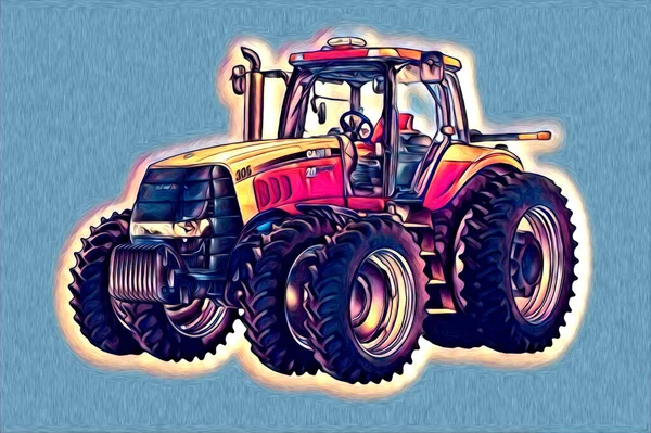 Agricultural Tractor Illustration Color Art Vintage Antique Funny — Stock Photo, Image