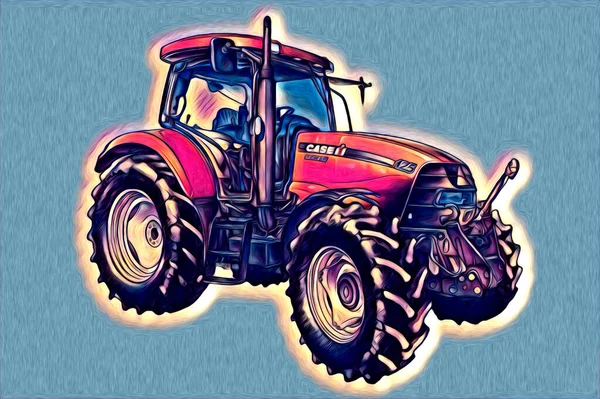 Tractor Agrícola Ilustración Color Arte Vintage Antiguo Divertido — Foto de Stock