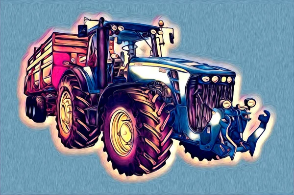 Tractor Agrícola Ilustración Color Arte Vintage Antiguo Divertido — Foto de Stock