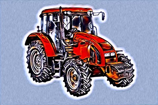 Tractor Agrícola Ilustración Color Arte Vintage Antiguo Divertido —  Fotos de Stock