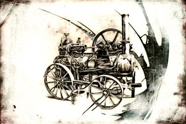 Eski buharlı lokomotif motoru eski model illüstrasyon