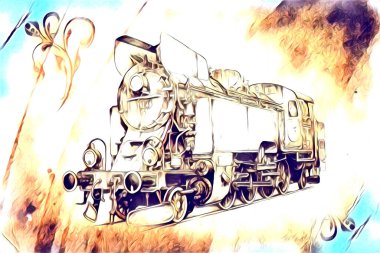 Eski buharlı lokomotif motoru eski model illüstrasyon