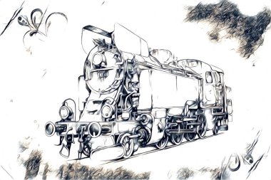 Eski buharlı lokomotif motoru eski model illüstrasyon