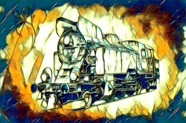 Eski buharlı lokomotif motoru eski model illüstrasyon