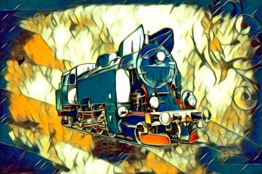 Eski buharlı lokomotif motoru eski model illüstrasyon