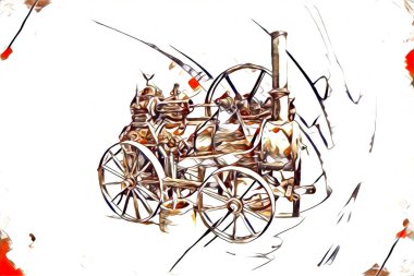 Eski buharlı lokomotif motoru eski model illüstrasyon