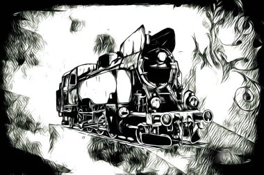 Eski buharlı lokomotif motoru eski model illüstrasyon