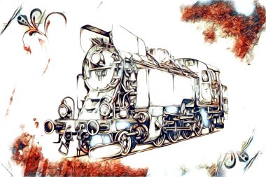 Eski buharlı lokomotif motoru eski model illüstrasyon