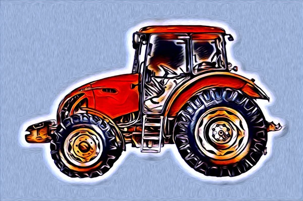 Tracteur Agricole Illustration Couleur Art Vintage Antique Drôle — Photo