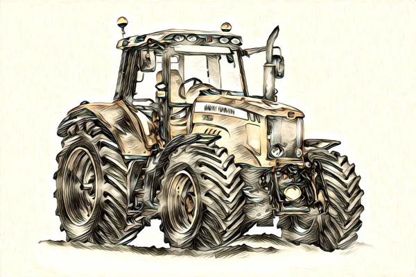 Tracteur Agricole Illustration Couleur Art Vintage Antique Drôle — Photo