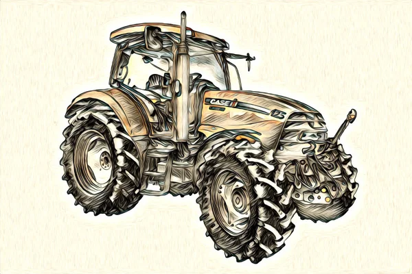 Agricultural Tractor Illustration Color Art Vintage Antique Funny — Stock Photo, Image