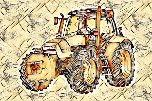 Tractor Agrícola Ilustración Color Arte Vintage Antiguo Divertido — Foto de Stock