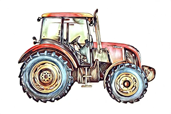 Landbouw Trekker Illustratie Kleur Kunst Vintage Antiek Grappig — Stockfoto