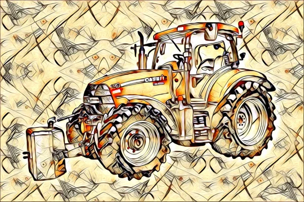 Tracteur Agricole Illustration Couleur Art Vintage Antique Drôle — Photo