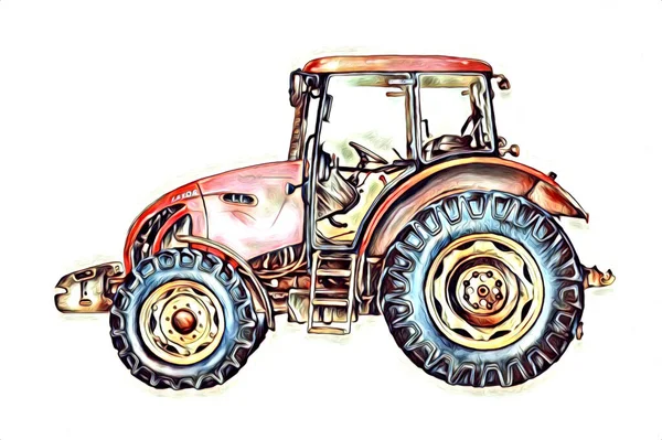 农业拖拉机图解色彩艺术古董派风趣 — 图库照片