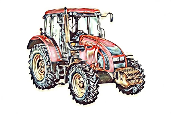 Tracteur Agricole Illustration Couleur Art Vintage Antique Drôle — Photo