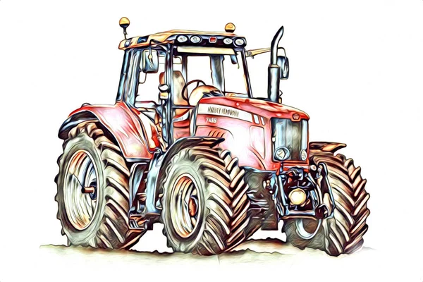 Tracteur Agricole Illustration Couleur Art Vintage Antique Drôle — Photo