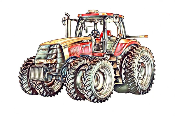 Jordbrukstraktor Illustration Färg Konst Vintage Antik Rolig — Stockfoto