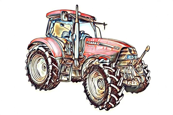 Tracteur Agricole Illustration Couleur Art Vintage Antique Drôle — Photo