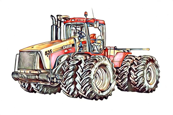 Tracteur Agricole Illustration Couleur Art Vintage Antique Drôle — Photo