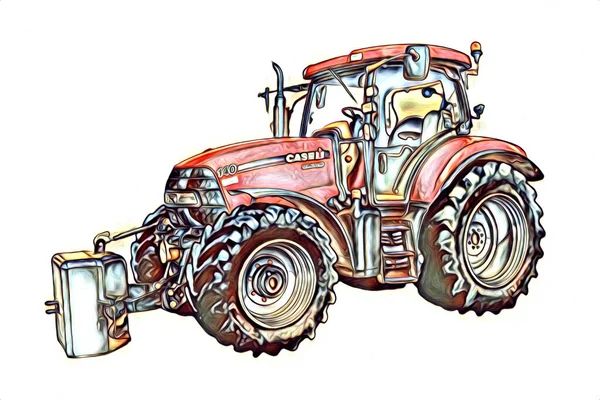 Tracteur Agricole Illustration Couleur Art Vintage Antique Drôle — Photo